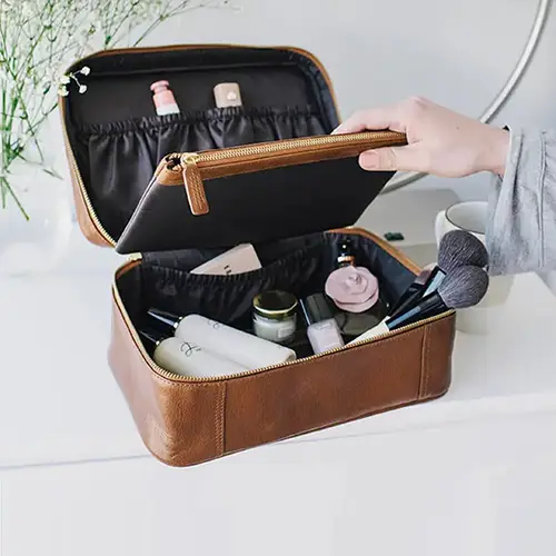 Fashion High Quality Custom Leather Wedding Gift Skincare Large Luxury Cosmetic Makeup Train Case